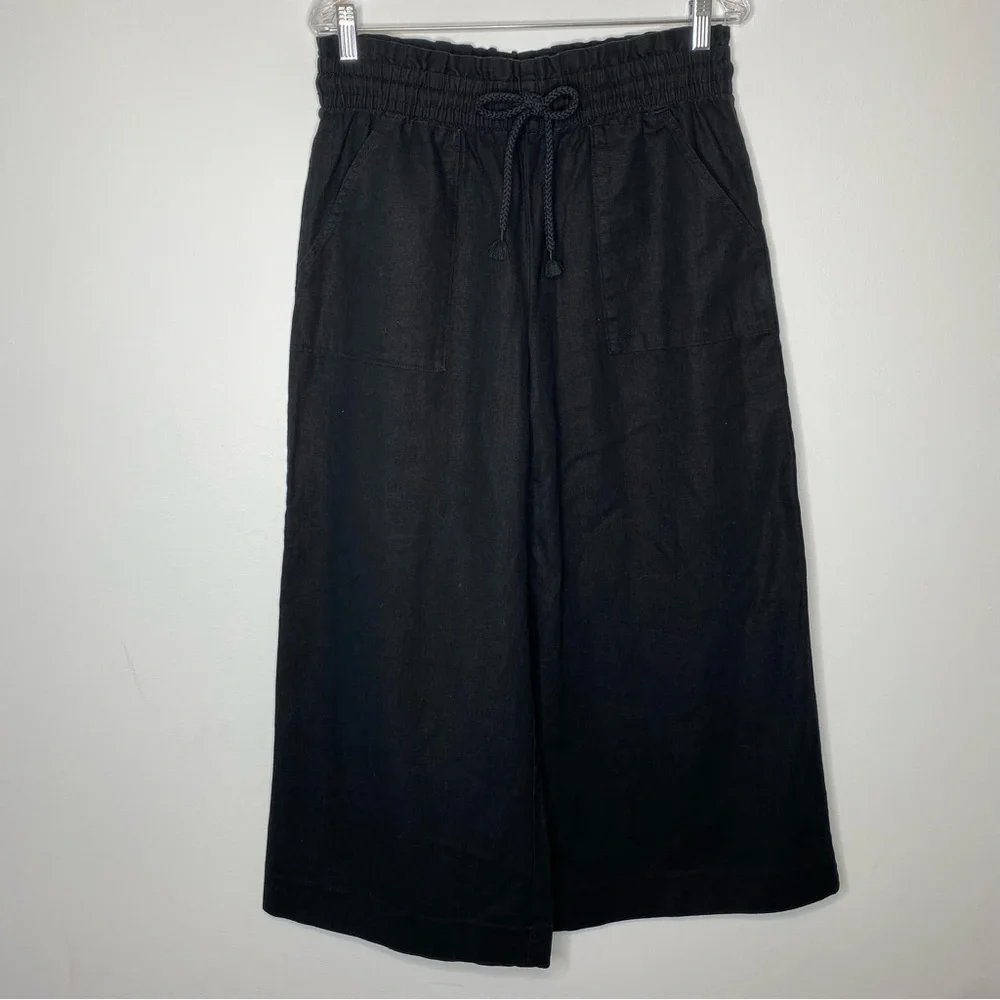 Banana Republic Black Hemp Cotton Blend Wide Leg Paperbag Pant
